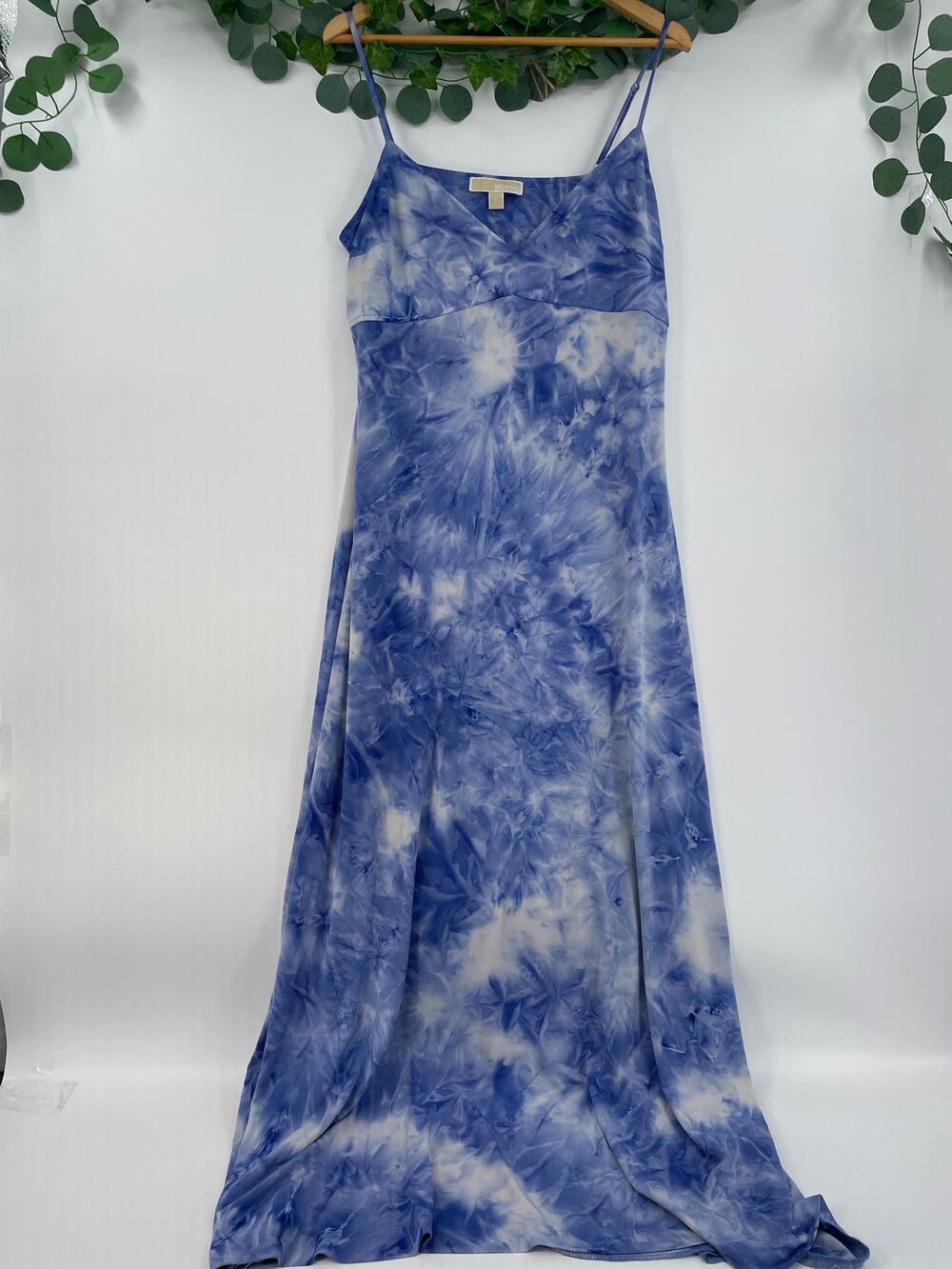 Micheal Kors Blue White Tie Dye Maxi V-Neck Dress